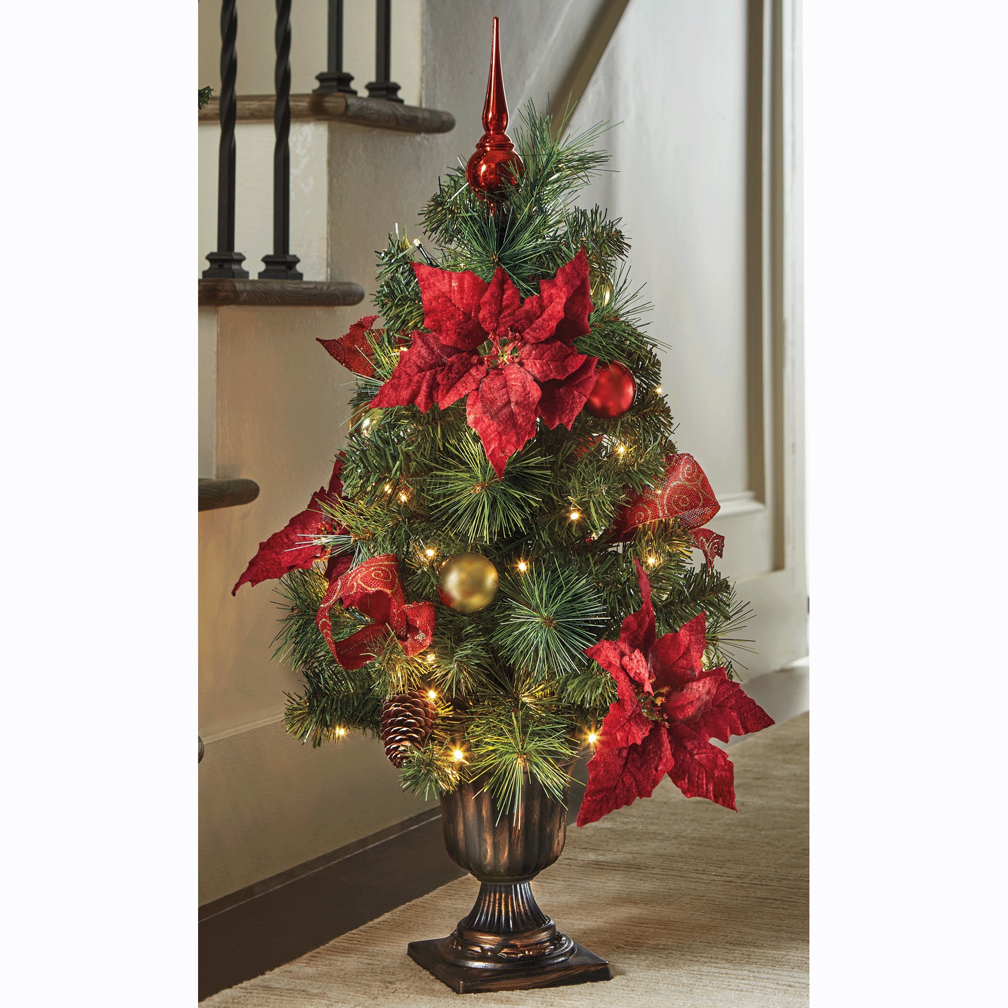 Lit Poinsettia Christmas Tree