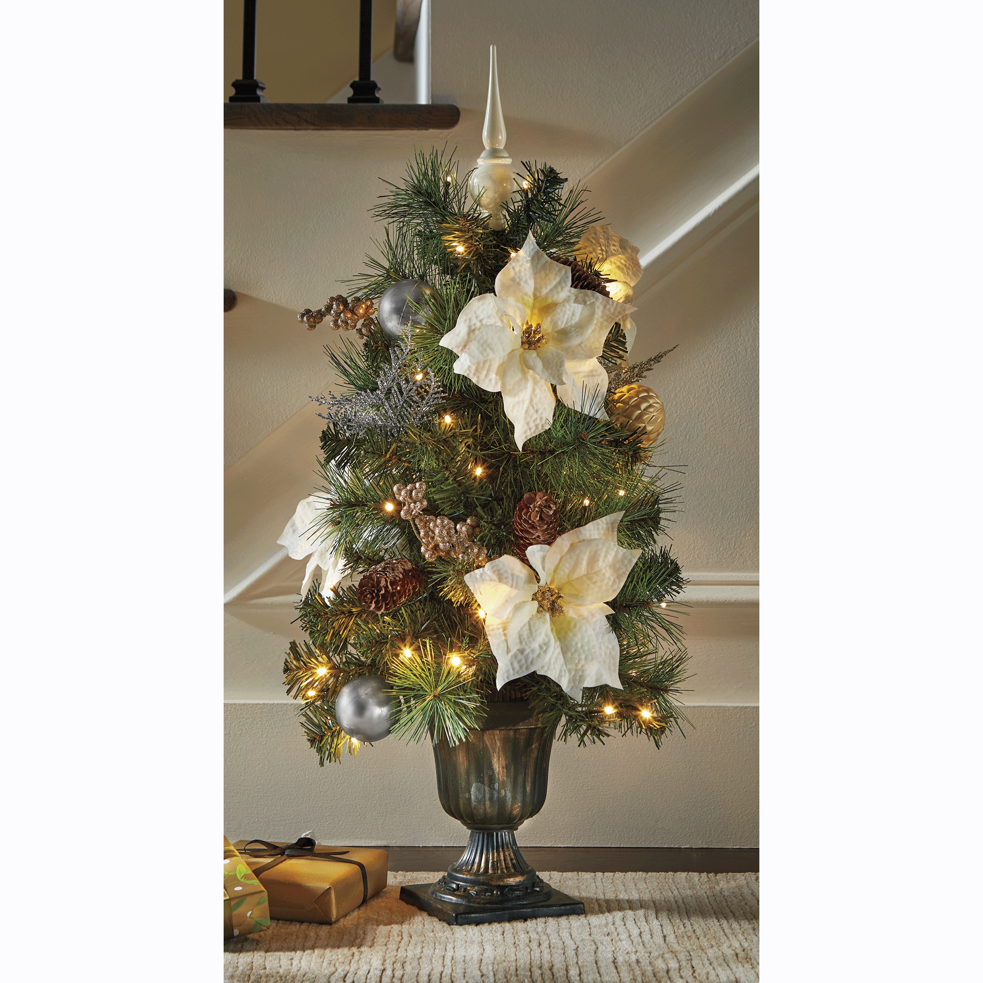 Lit Poinsettia Christmas Tree