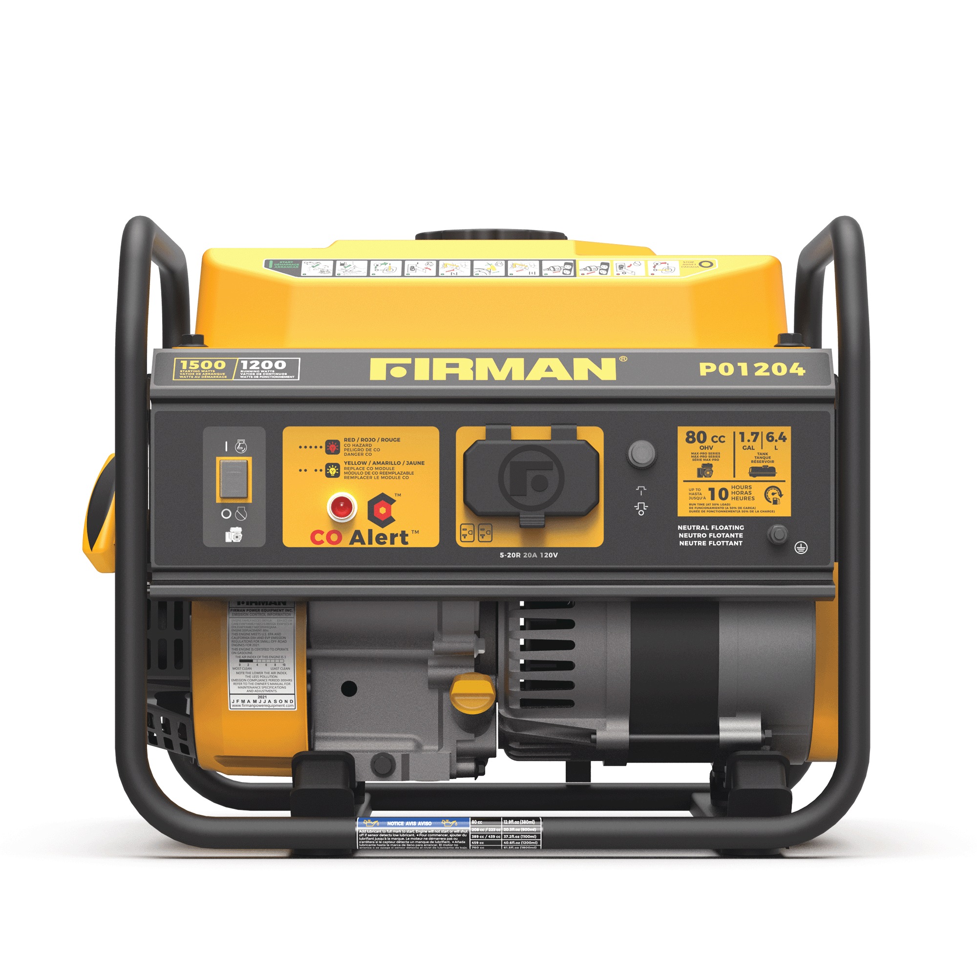 Firman 1500/1200 Portable Gas Generator, Recoil Start with CO Alert