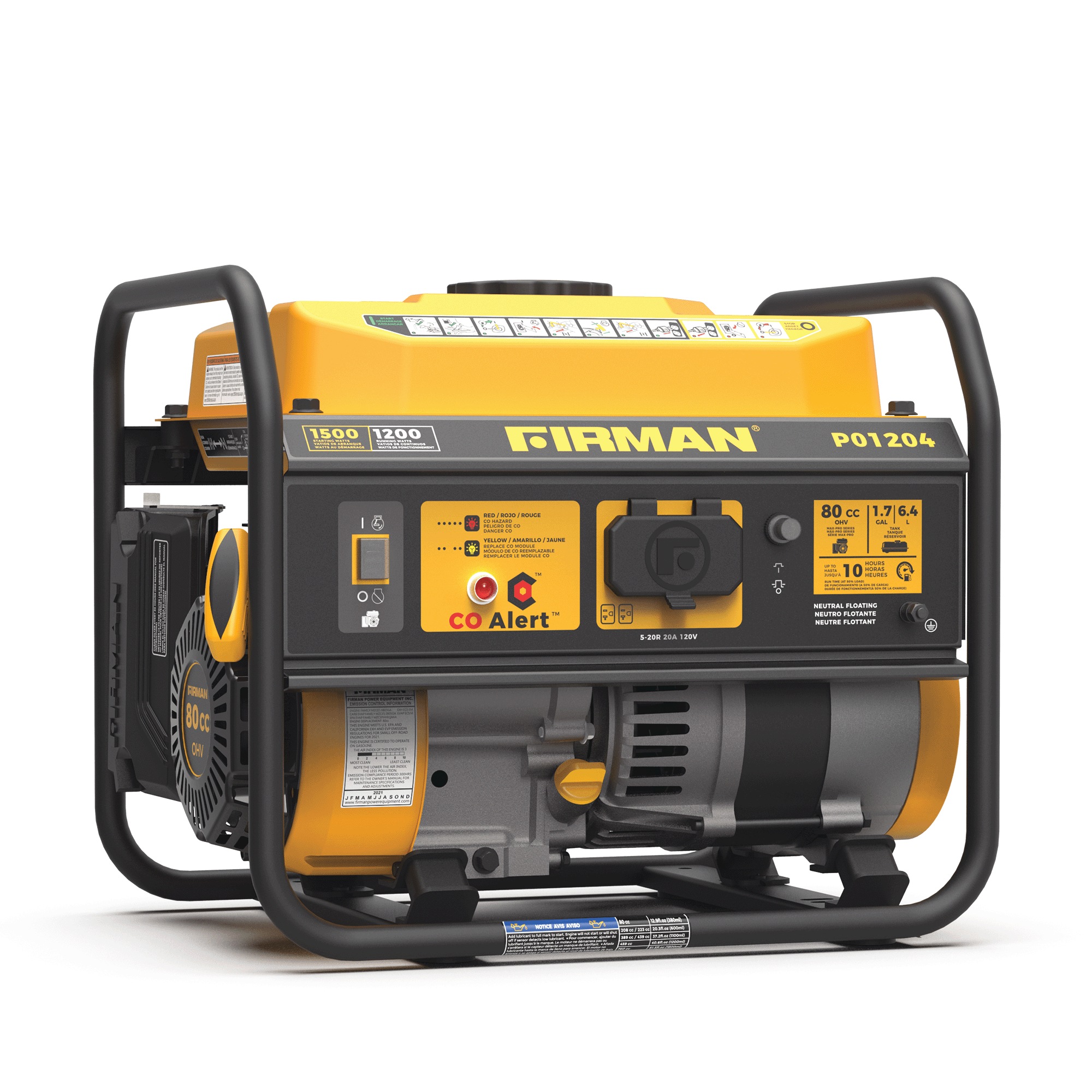 Firman 1500/1200 Portable Gas Generator, Recoil Start with CO Alert