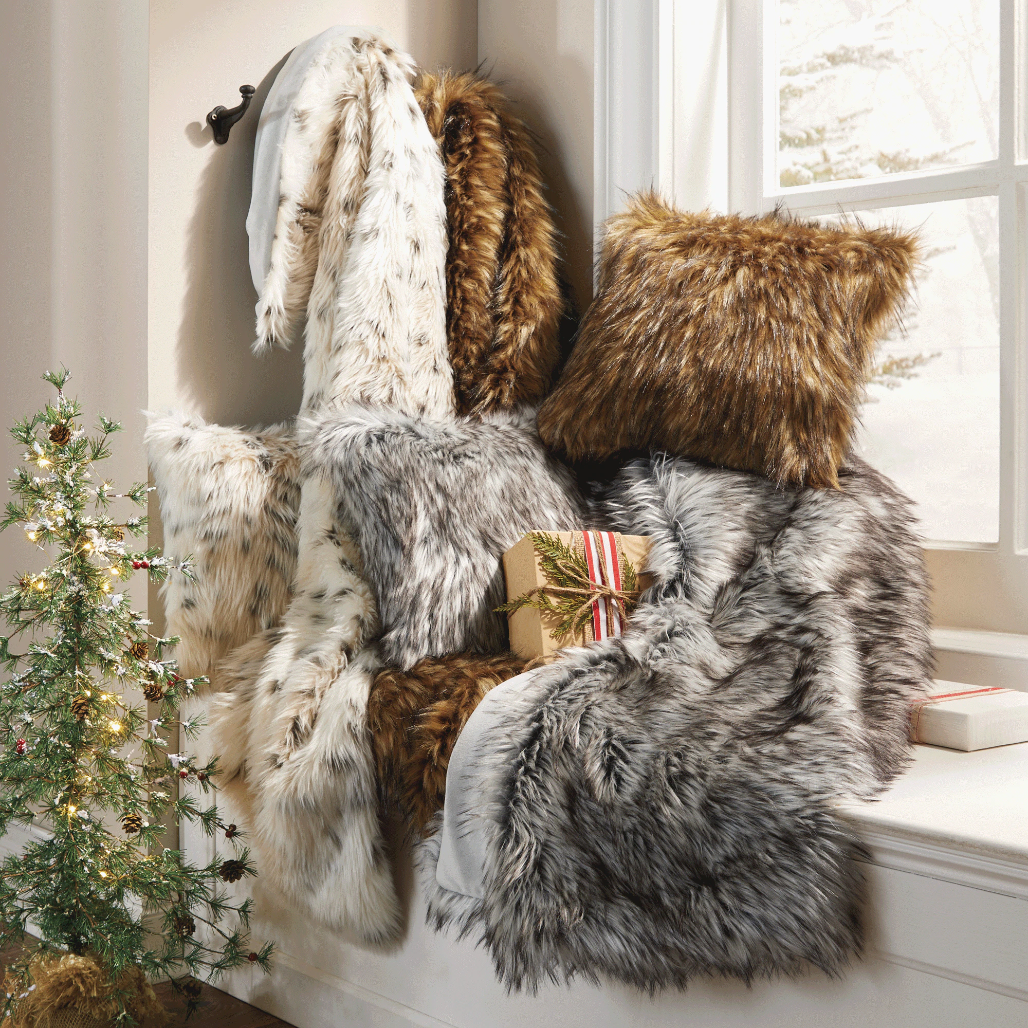 Faux-Fur Pillow and Throw