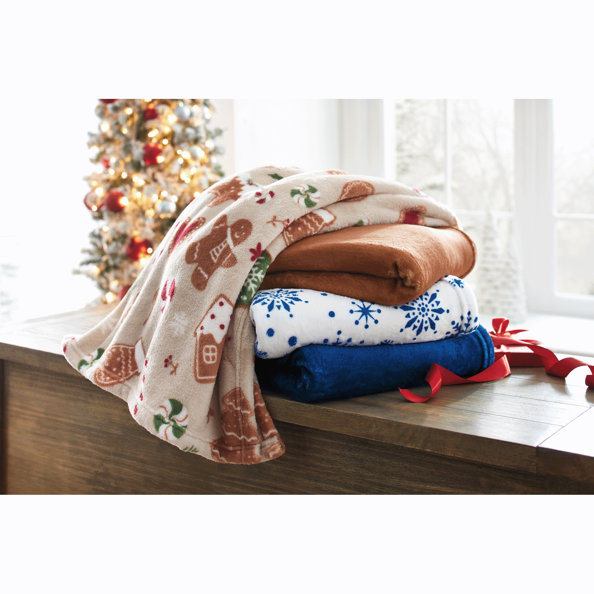 Set of 2 Holiday Novelty Throws 1 Set of 2 Holiday Novelty Throws