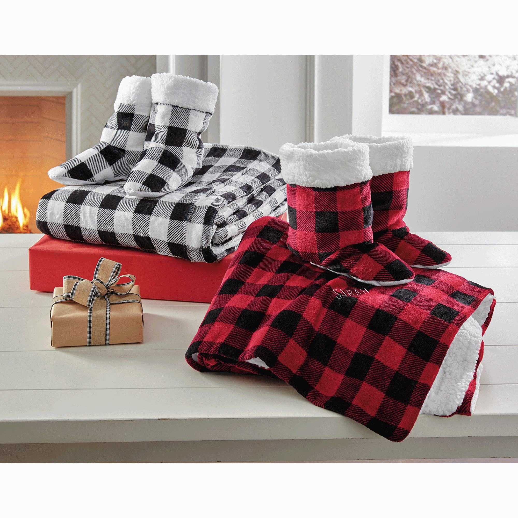 Buffalo Plaid Throw and Bootie Set