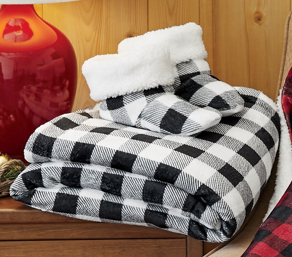 Buffalo Plaid Throw and Bootie Set