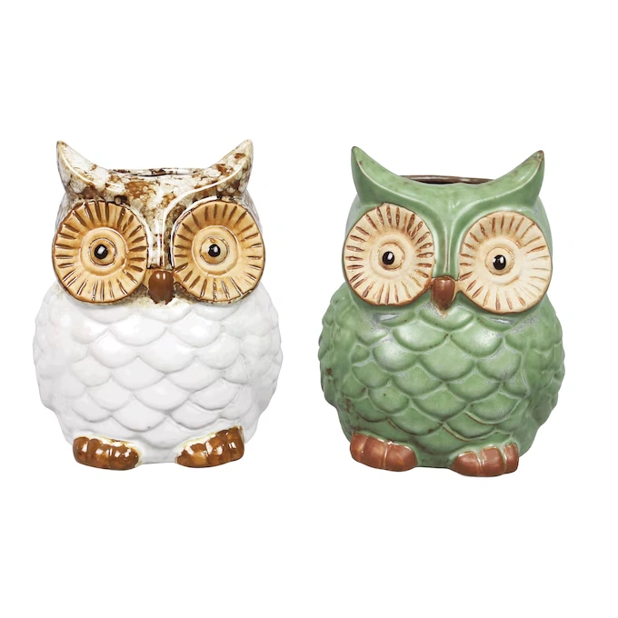 Set of 2 Decorative Owl Pot Planters