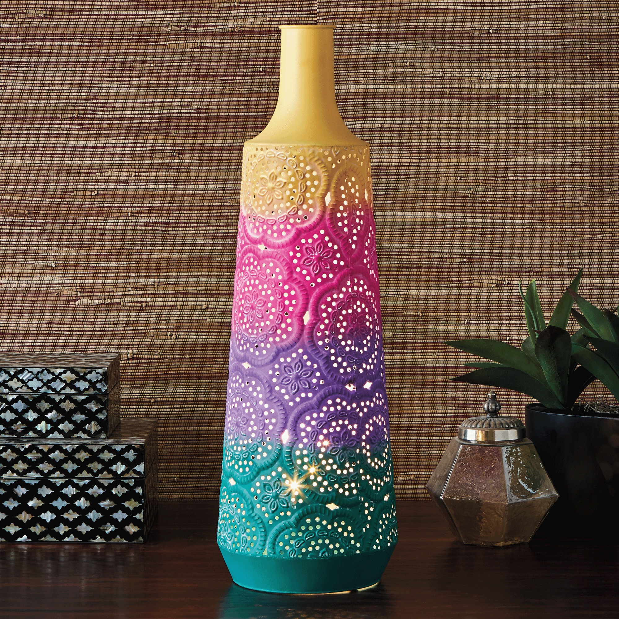 Lit Laser-Cut Metal Vase