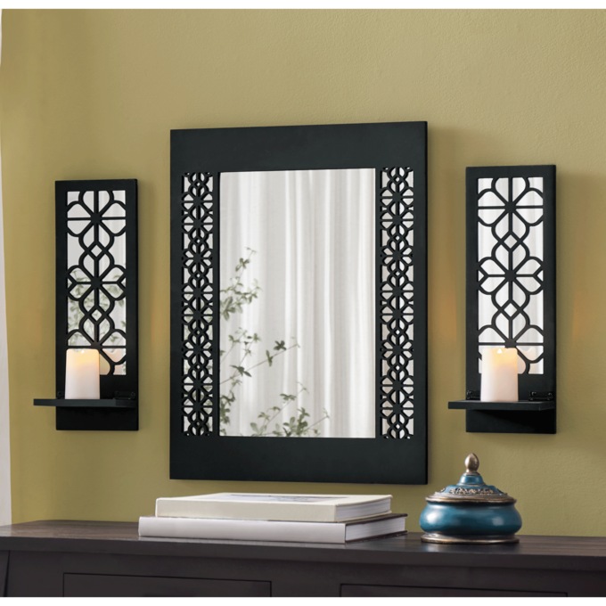 Floral Mirror with 2 Sconces