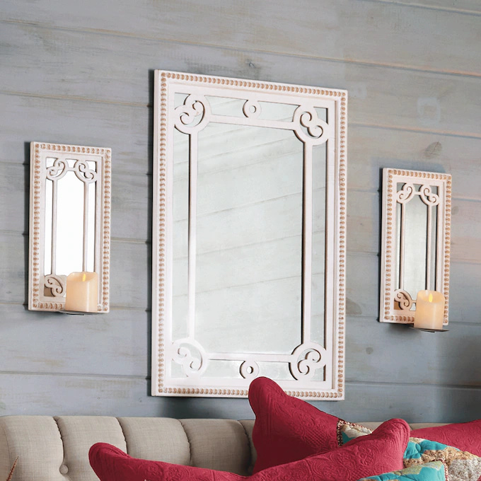 White Bead Mirror and Sconce Set