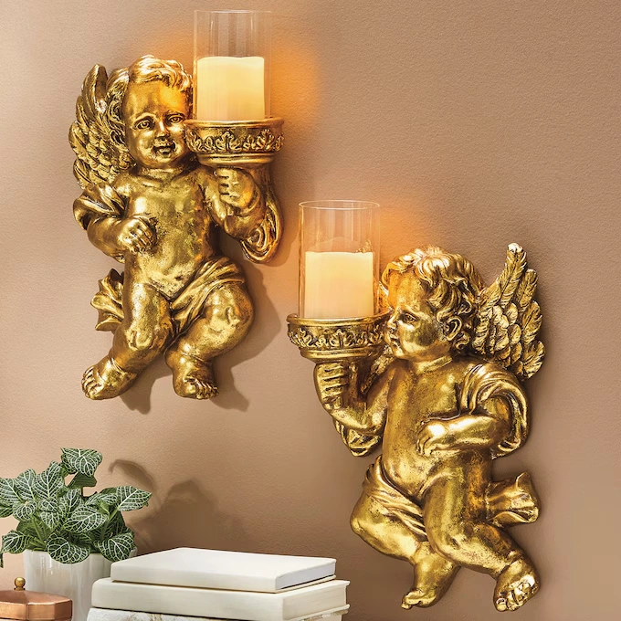Set of 2 Golden Cherub Sconces