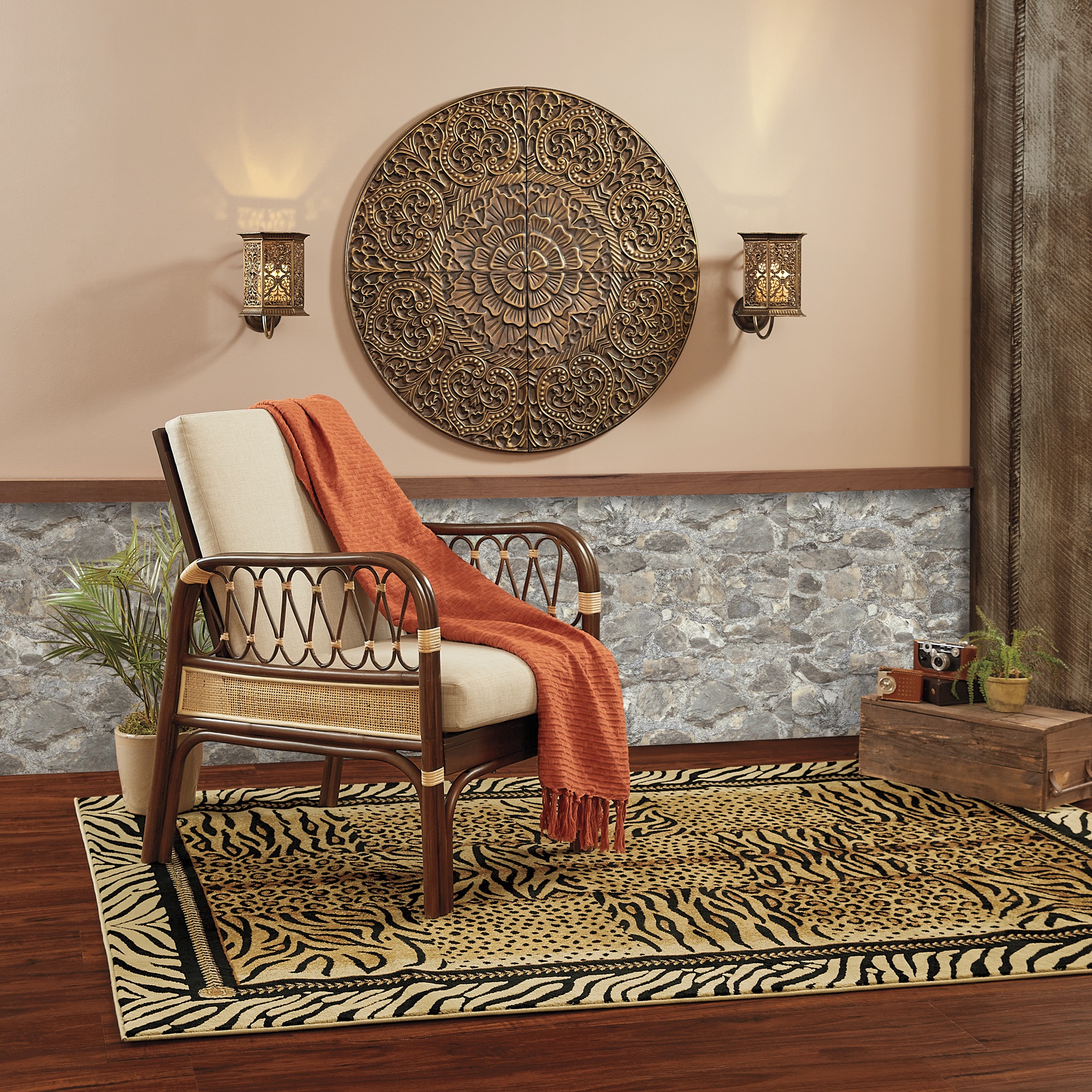 Medallion Wall Art and Global Sconces