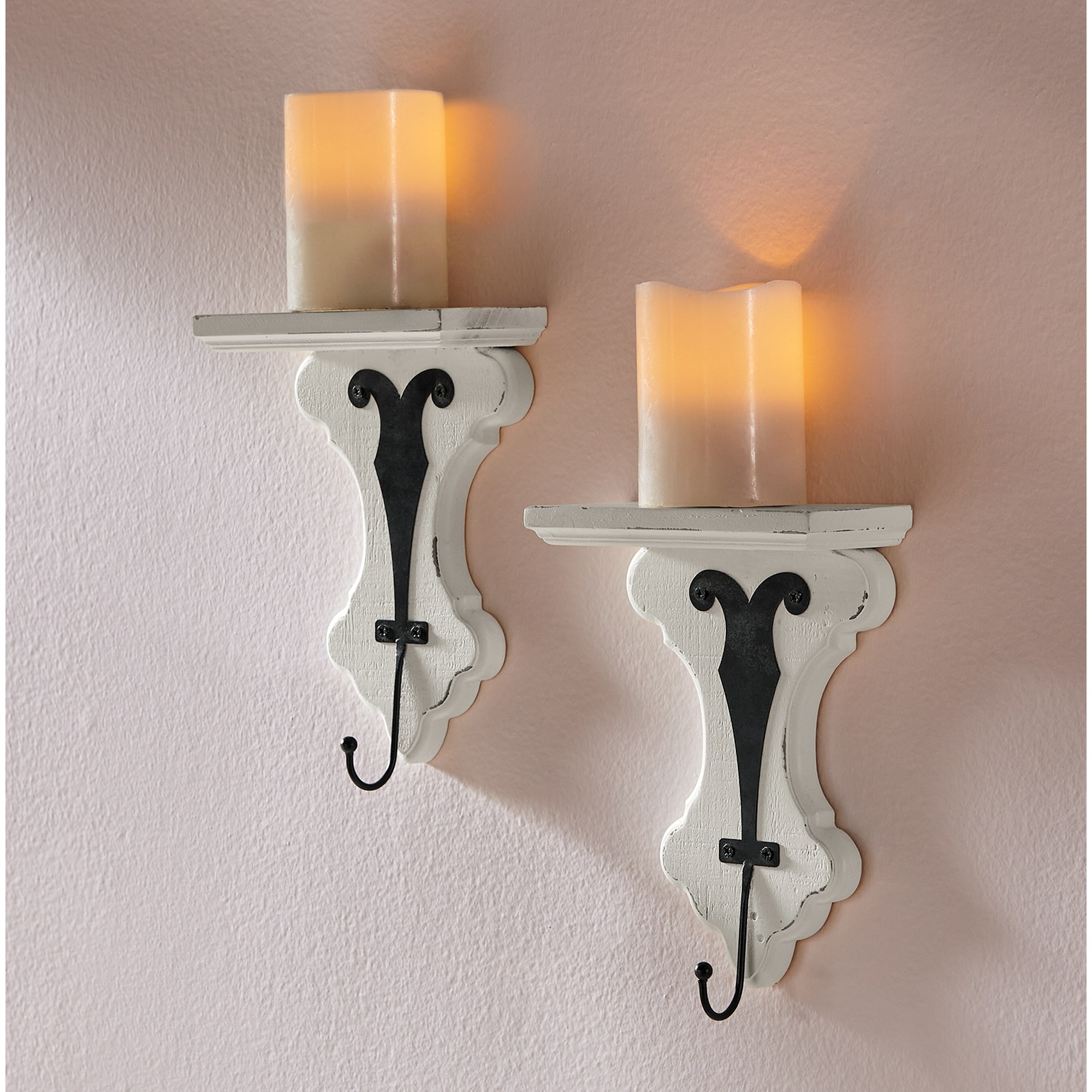 Set Of 2 Vintage-Style Vera Shelves With Hooks 2 Set Of 2 Vintage-Style Vera Shelves With Hooks