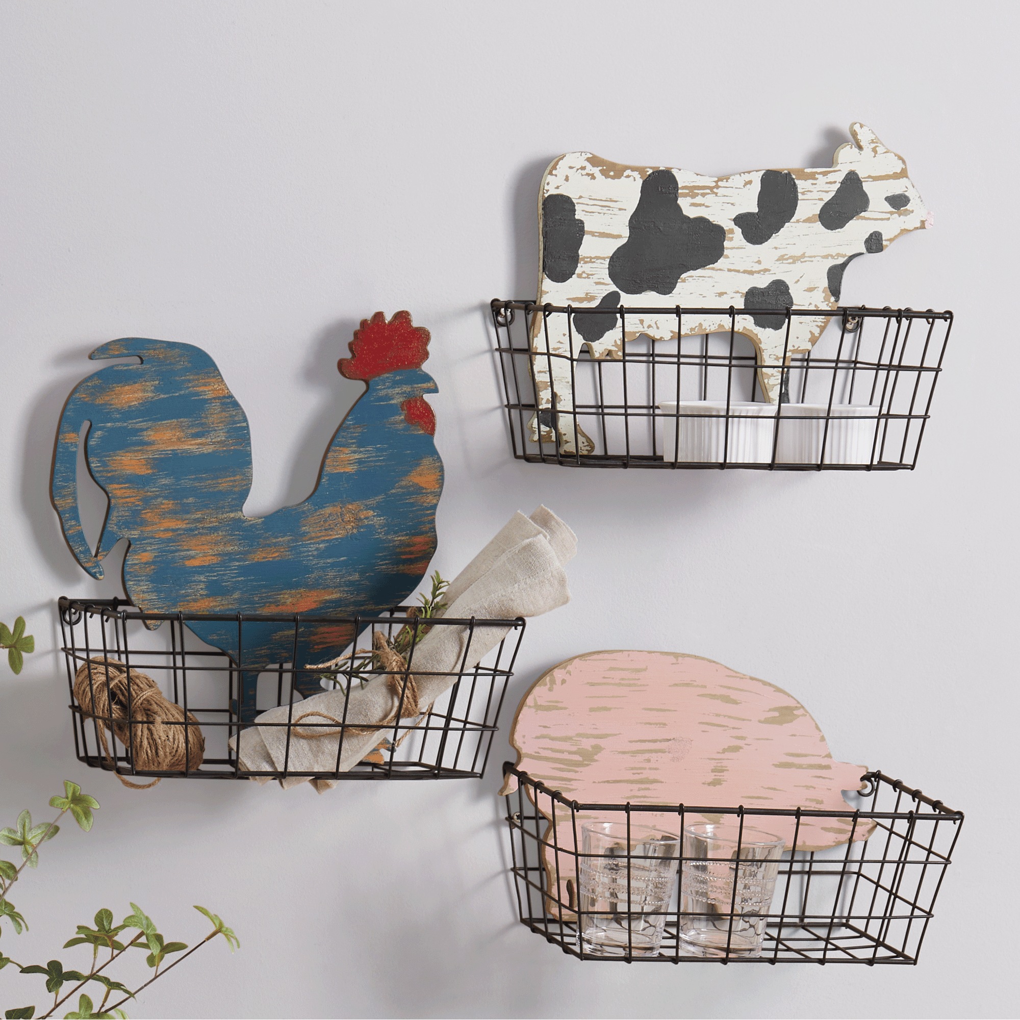 Set of 3 Farm Animal Wall Baskets