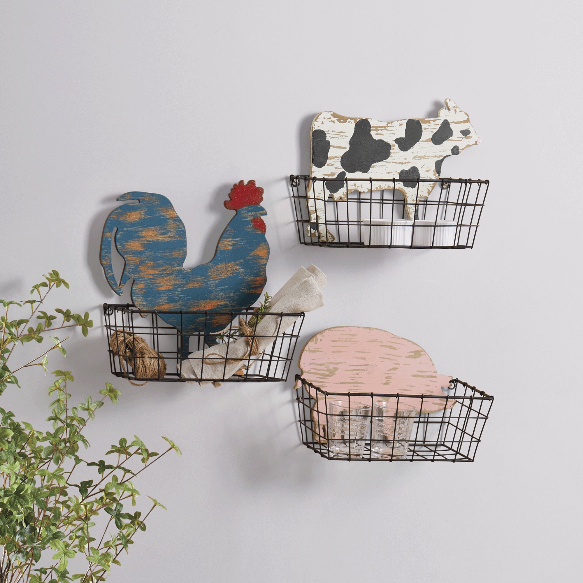 Set of 3 Farm Animal Wall Baskets