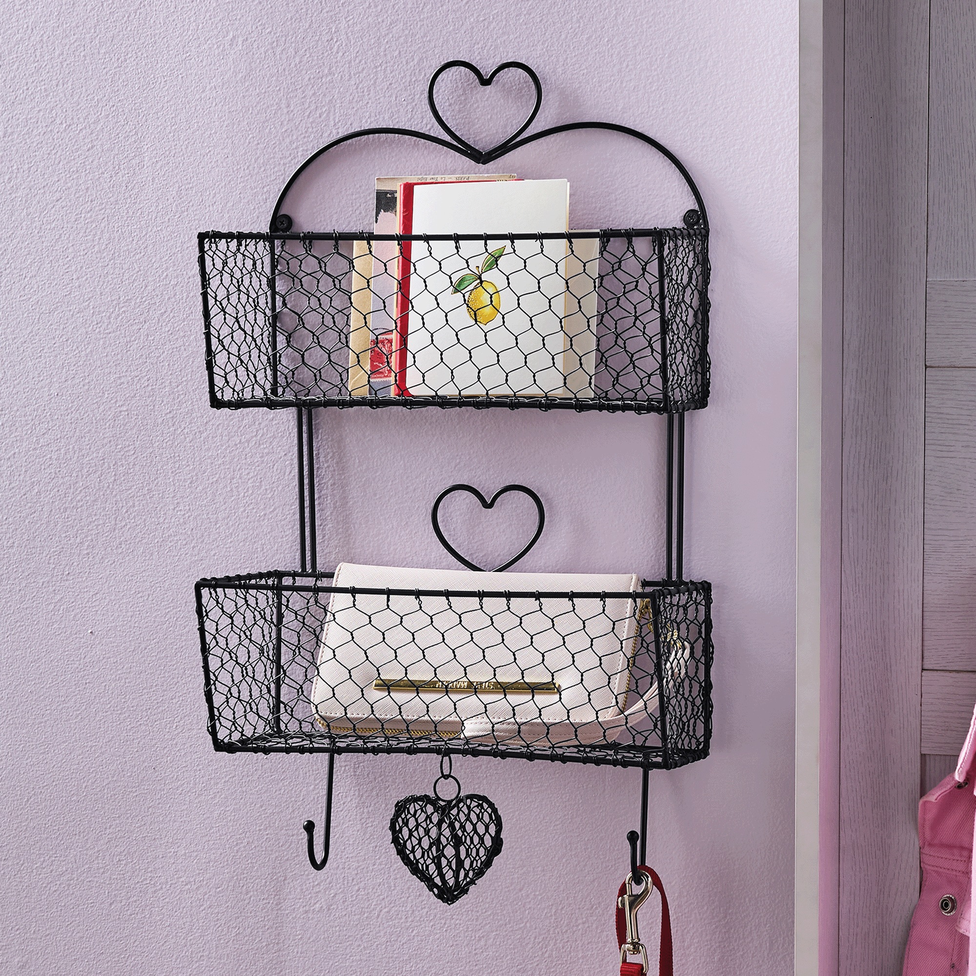 Tiered Wall Basket with Hearts