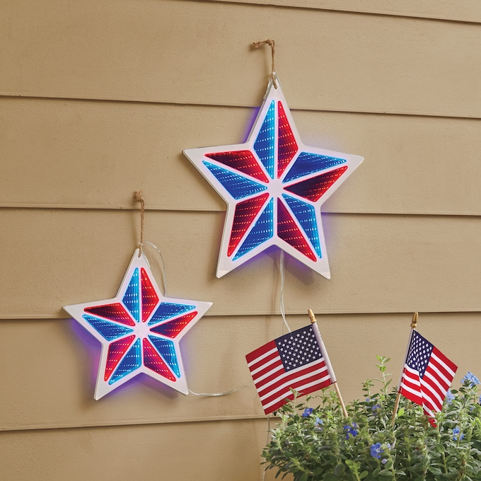 Set of 2 Red White and Blue Star LED Infinity Lights 1 Set of 2 Red White and Blue Star LED Infinity Lights