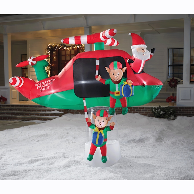 Santa and Elves in Helicopter Inflatable