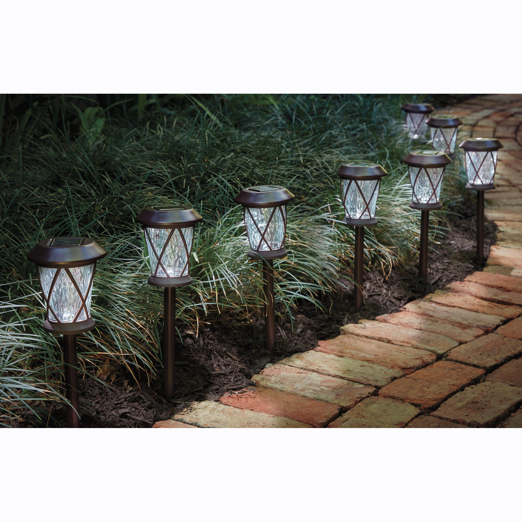 Set of 8 Solar Glass Pathway Stakes