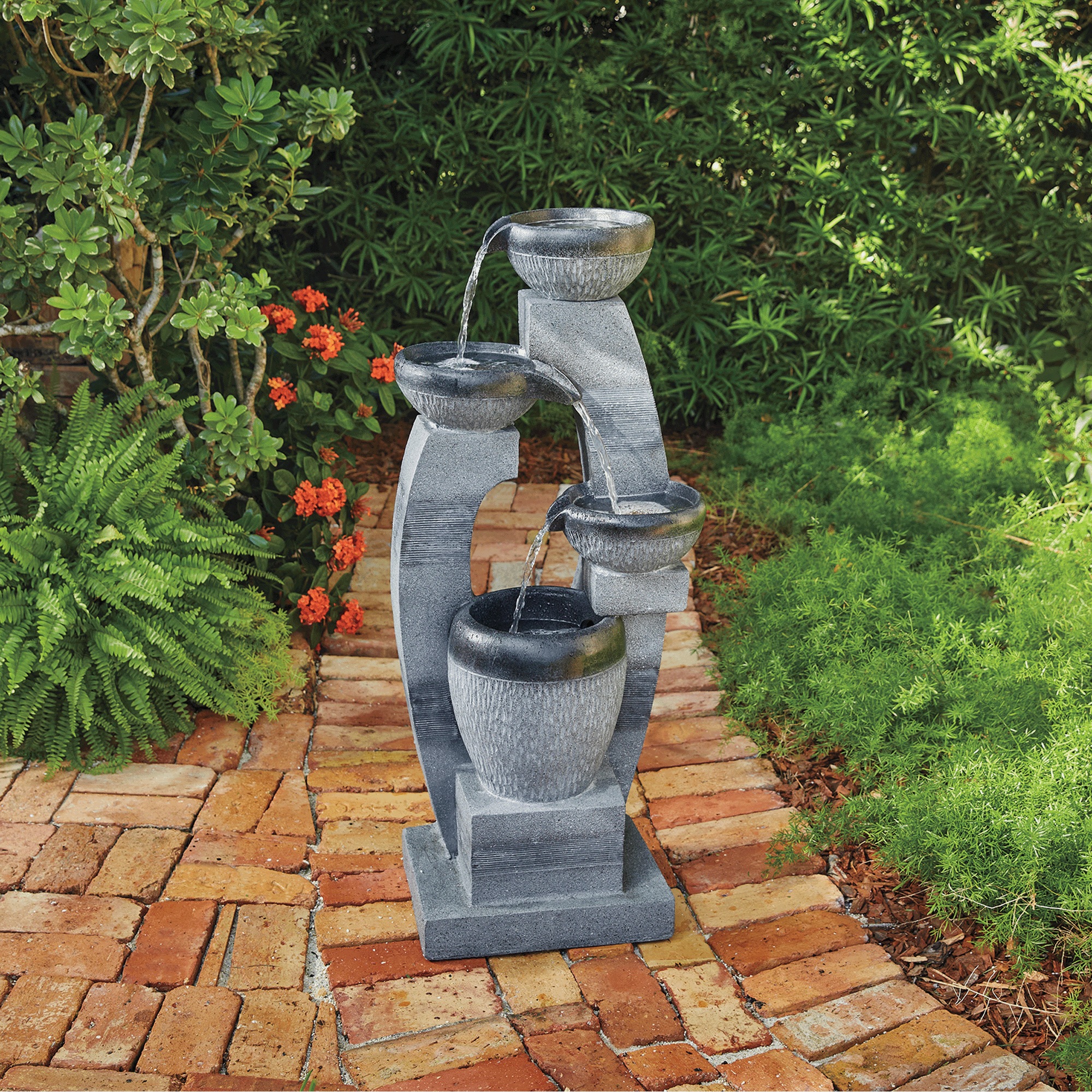 Lighted 4-Pot Fountain