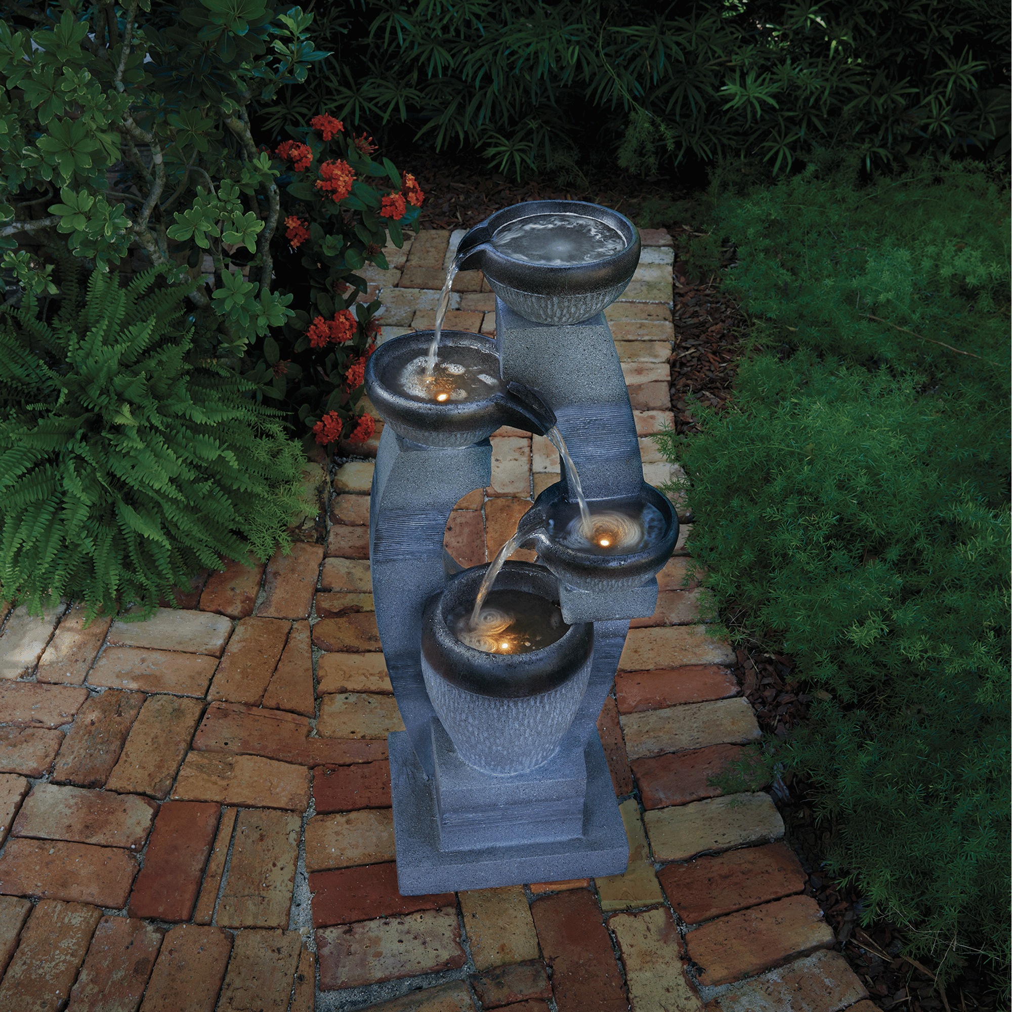 Lighted 4-Pot Fountain