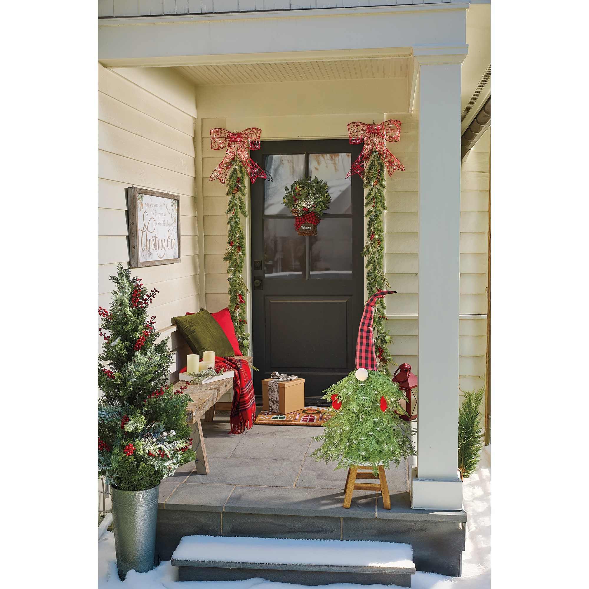 Lit Mixed Christmas Florals in Basket and Garlands