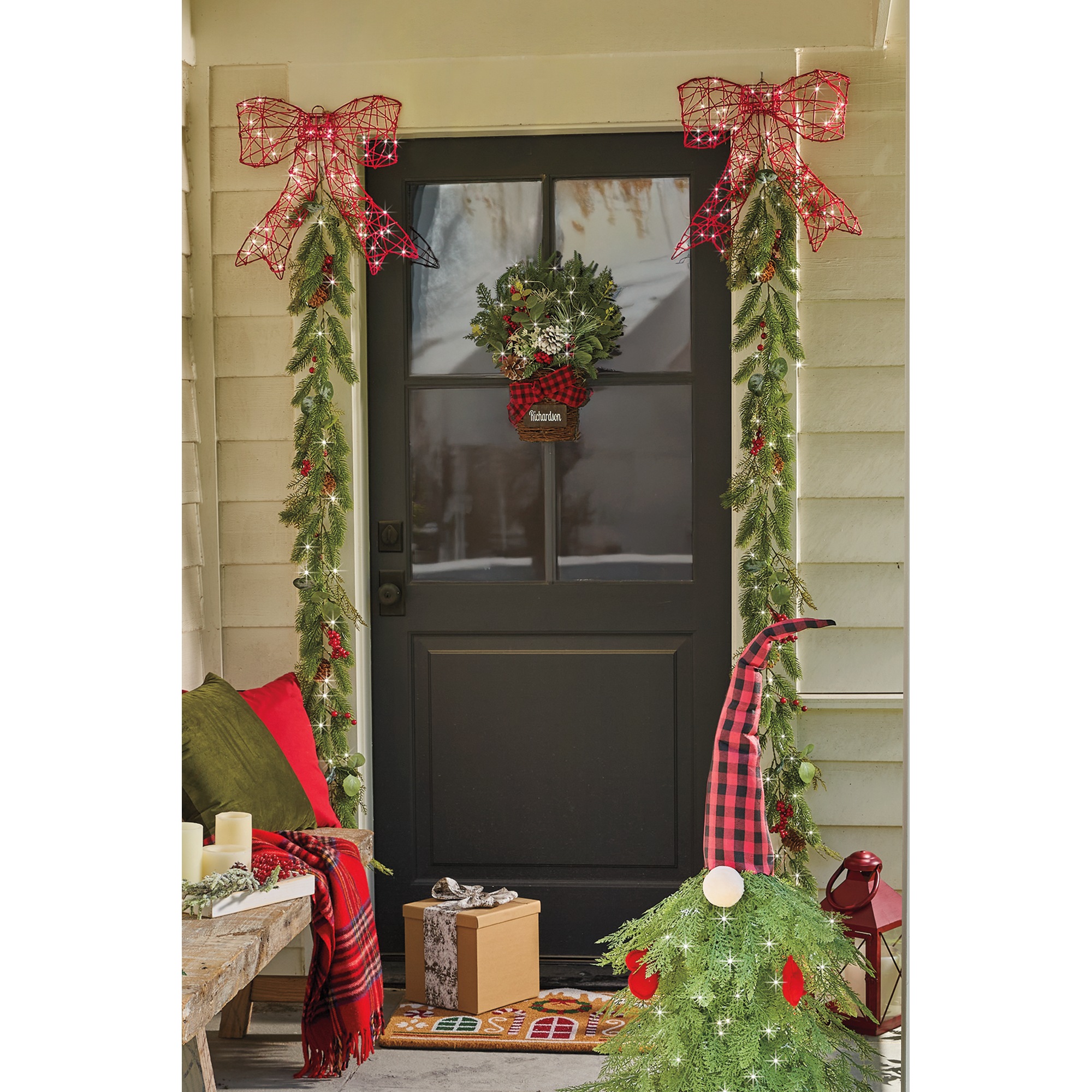 Lit Mixed Christmas Florals in Basket and Garlands