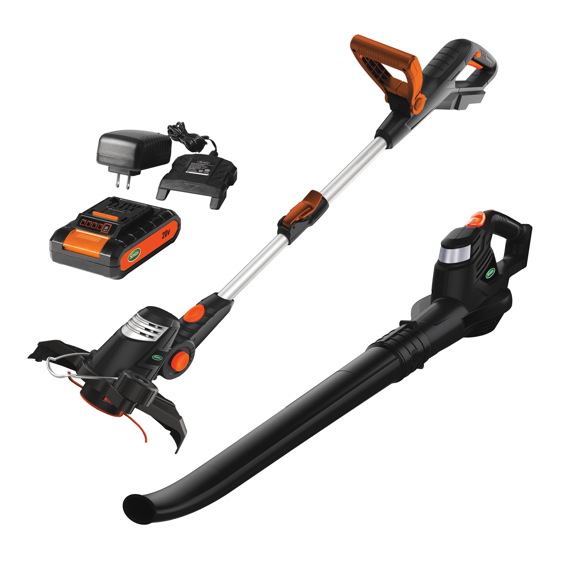 Scotts 20V Cordless Trimmer & Blower Combo, Battery and Battery Charger
