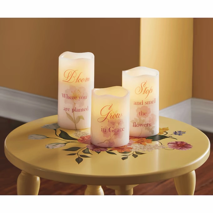 Set of 3 Floral Sentiment LED Candles