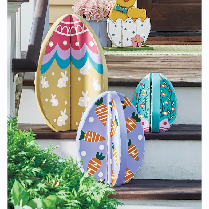 Set of 3 Chunky Wood Lit Easter Eggs