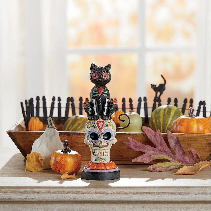Jim Shore Día De Los Muertos Black Cat On Skull Figurine 1 Jim Shore Día De Los Muertos Black Cat On Skull Figurine