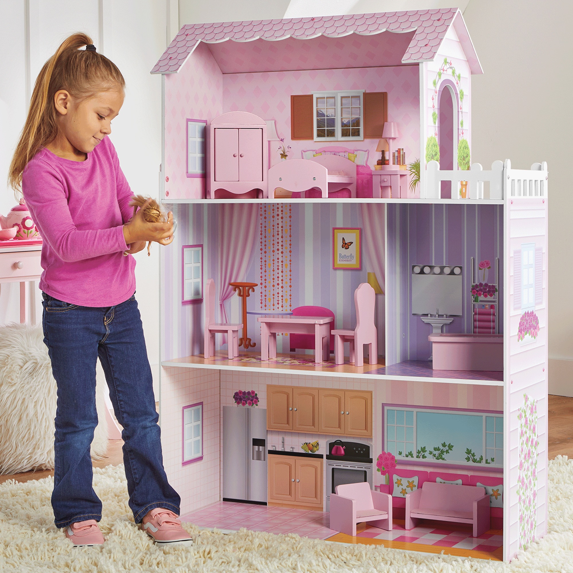 Dreamland Tiffany Dollhouse and 10-Piece Dollhouse Furniture Set
