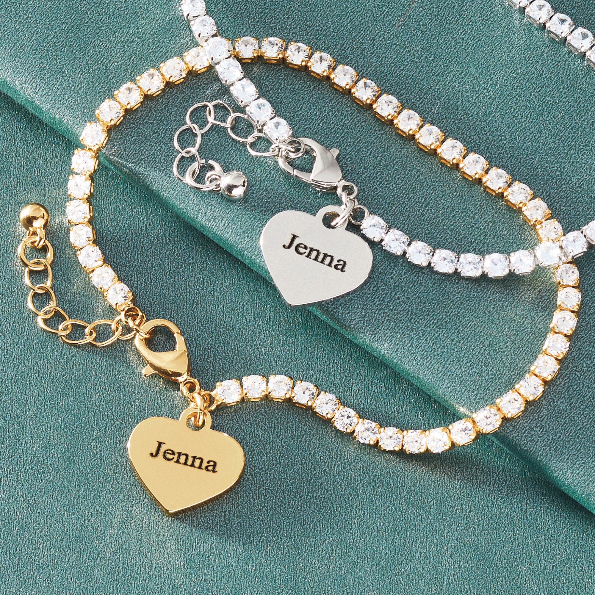 Personalized Heart Charm Cubic Zirconia Tennis Bracelet
