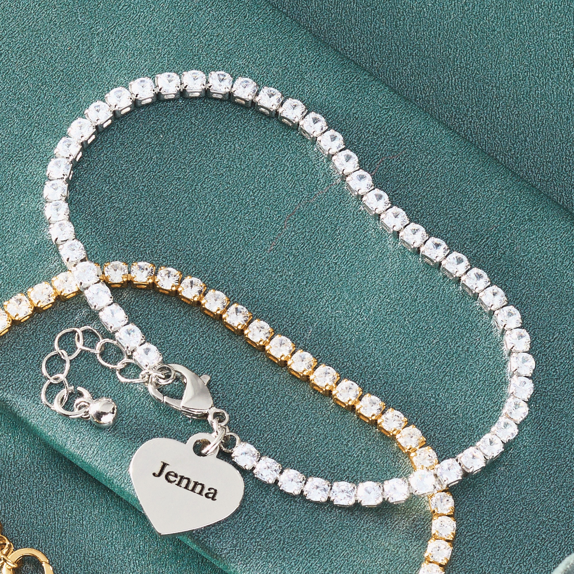 Personalized Heart Charm Cubic Zirconia Tennis Bracelet