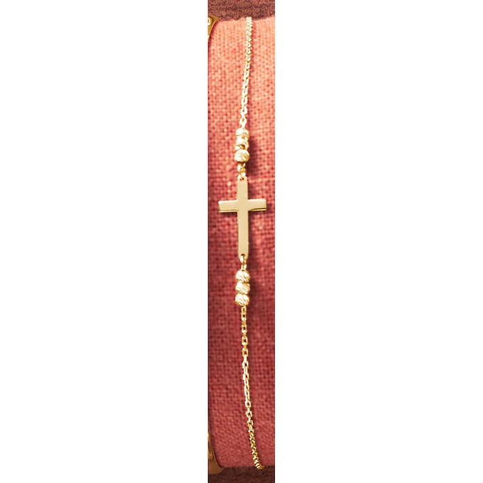 10K Gold Cross/Bead Bracelet