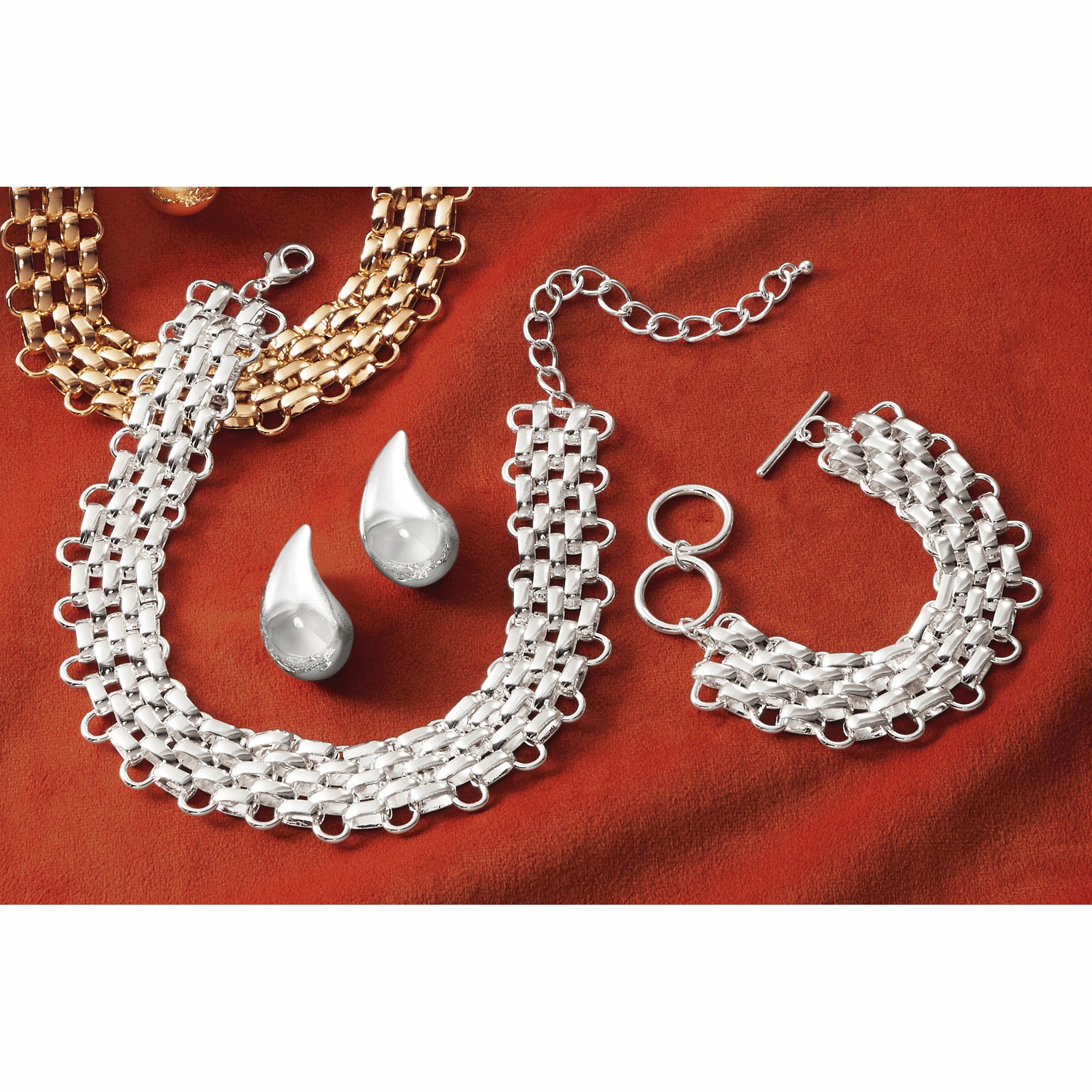 Link Necklace & Bracelet and Teardrop Earring  Set