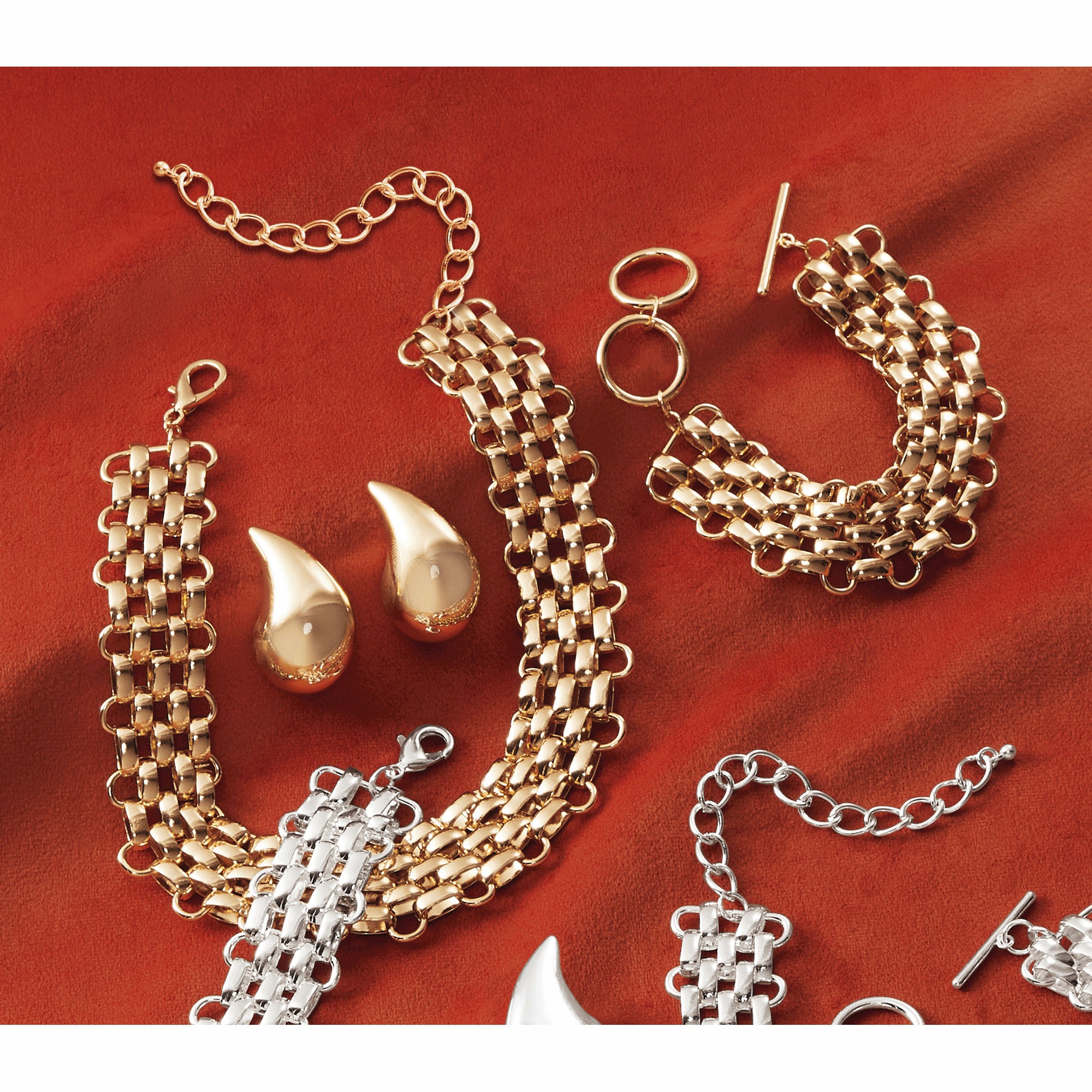 Link Necklace & Bracelet and Teardrop Earring  Set