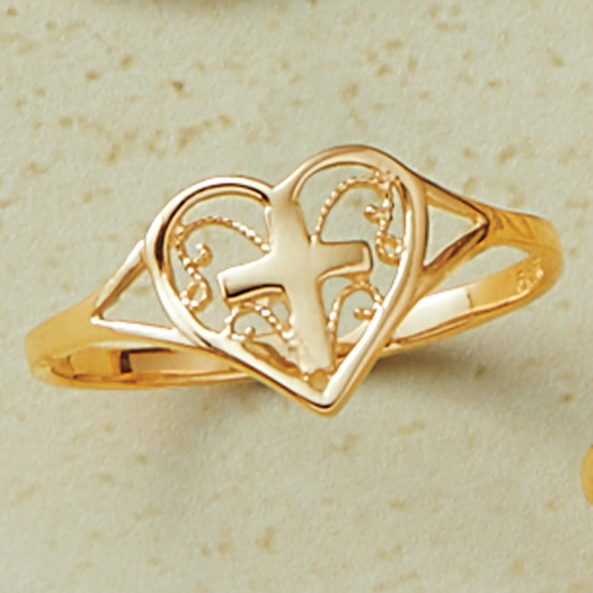 10K Gold Heart Cross Ring