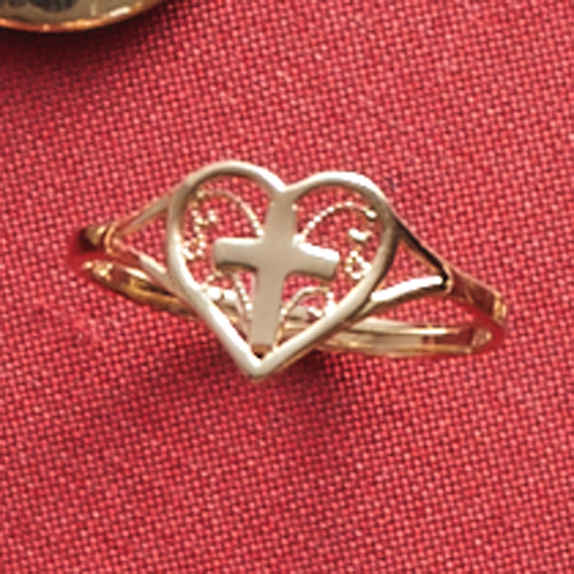 10K Gold Heart Cross Ring
