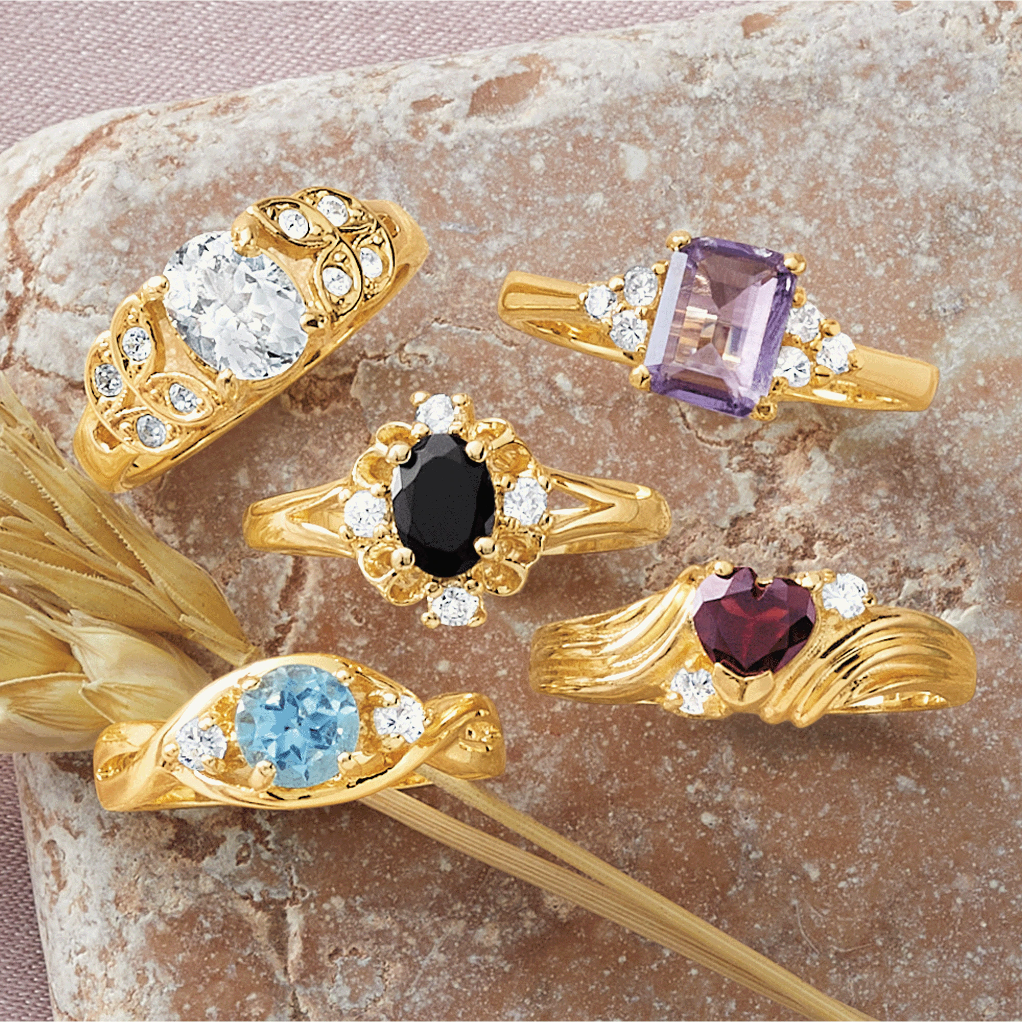 5-Piece Goldtone Gem Ring Set