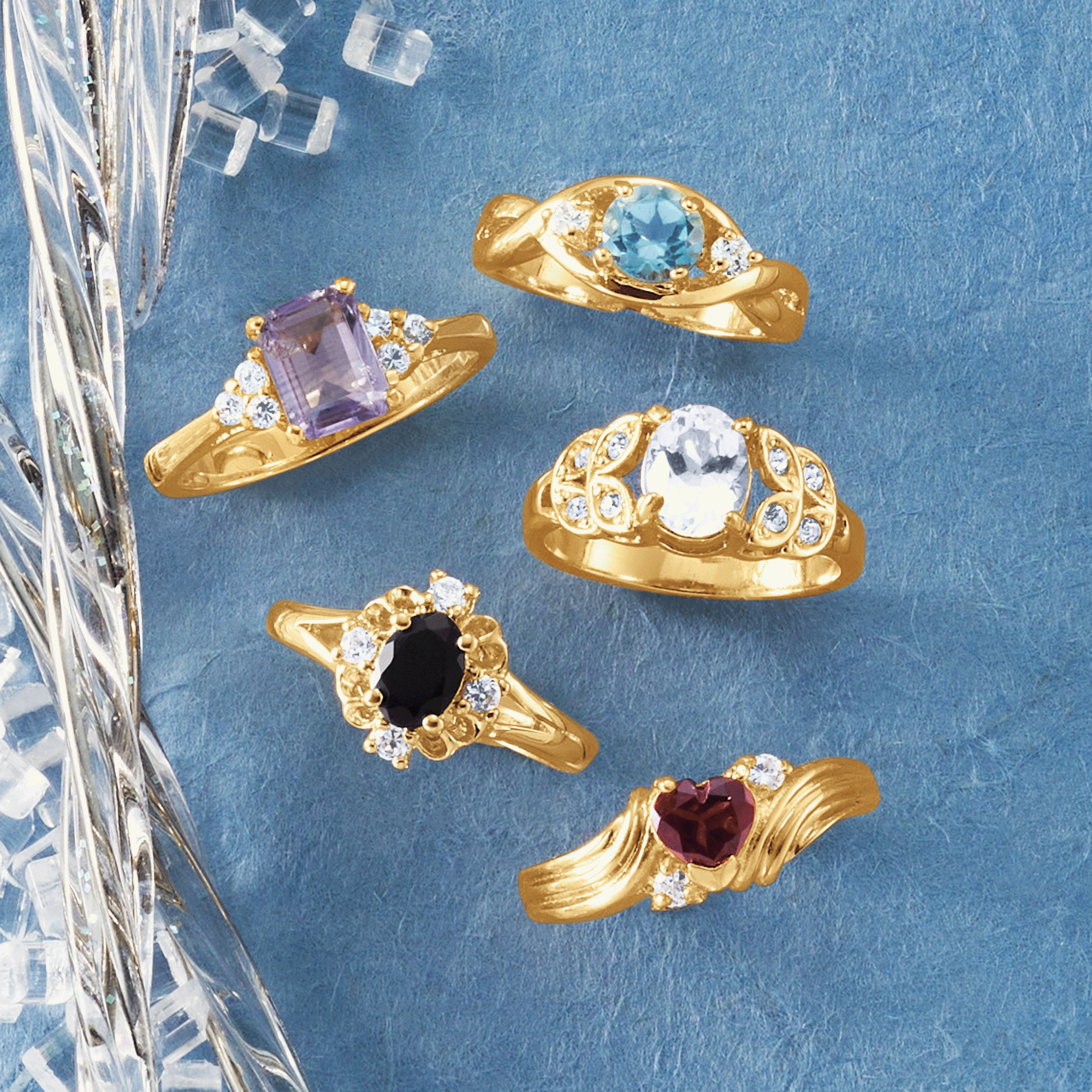 5-Piece Goldtone Gem Ring Set