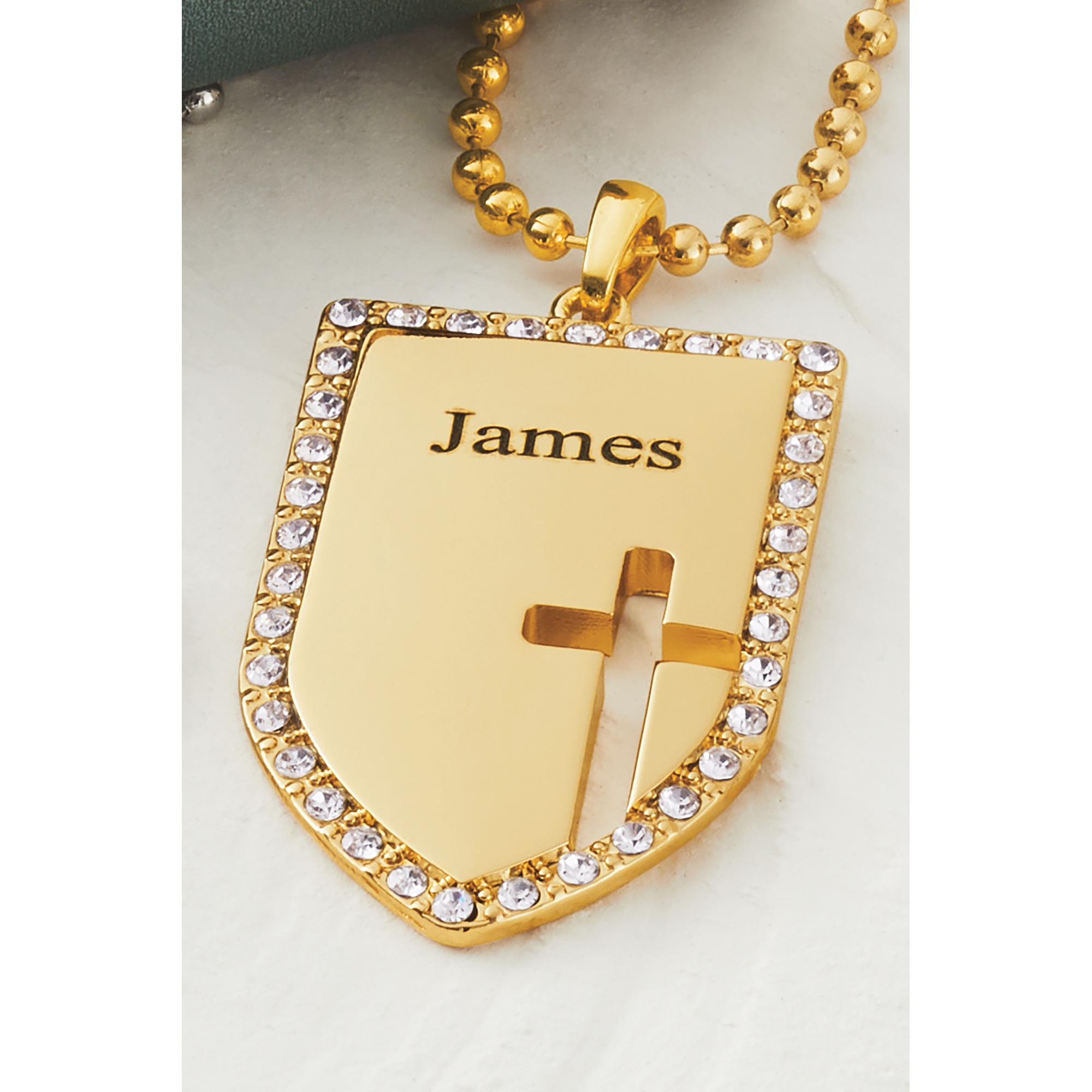 Personalized Name Shield/Cross Crystal Pendant