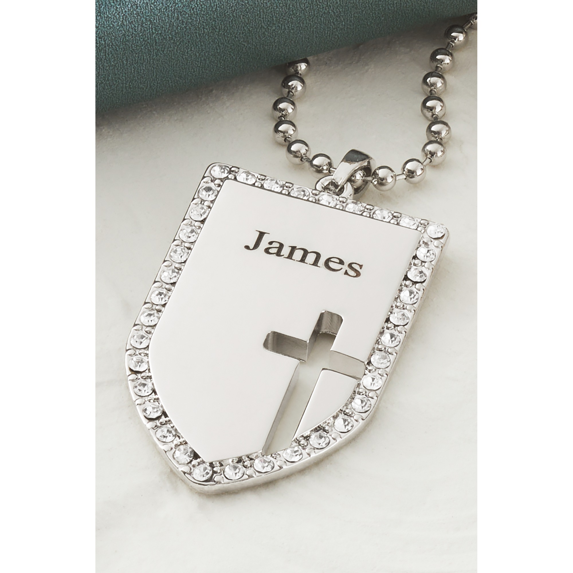 Personalized Name Shield/Cross Crystal Pendant