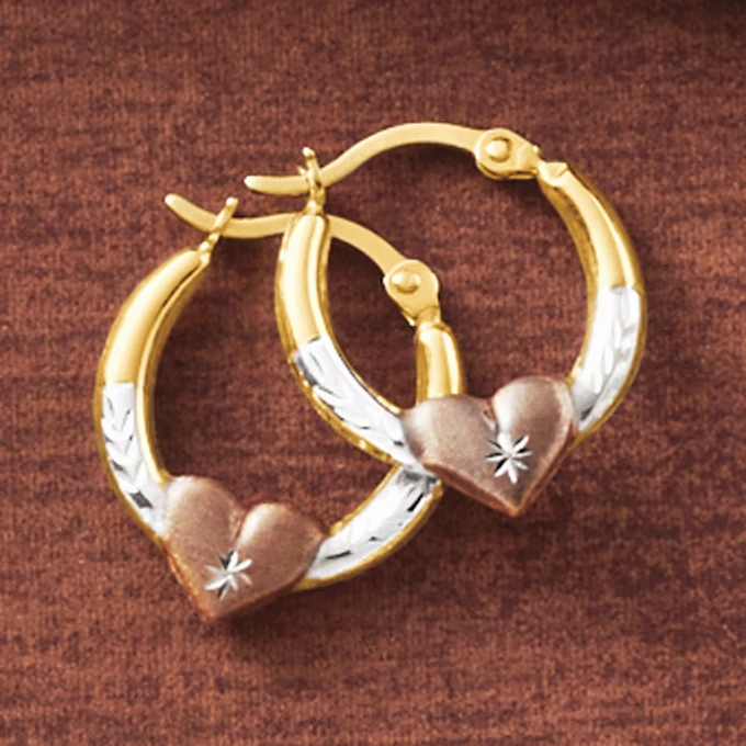 10K Gold Tricolor Heart Hoops 1 10K Gold Tricolor Heart Hoops