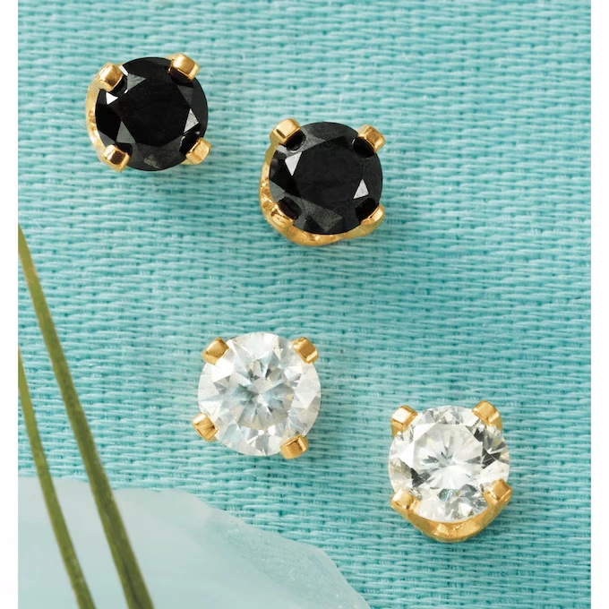 10K Gold 2-Pair Diamond Black & White Stud Earrings 1 10K Gold 2-Pair Diamond Black & White Stud Earrings