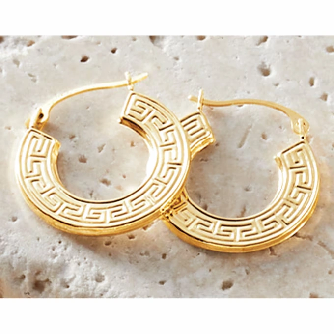 10K Gold Greek Key Hoops 1 10K Gold Greek Key Hoops