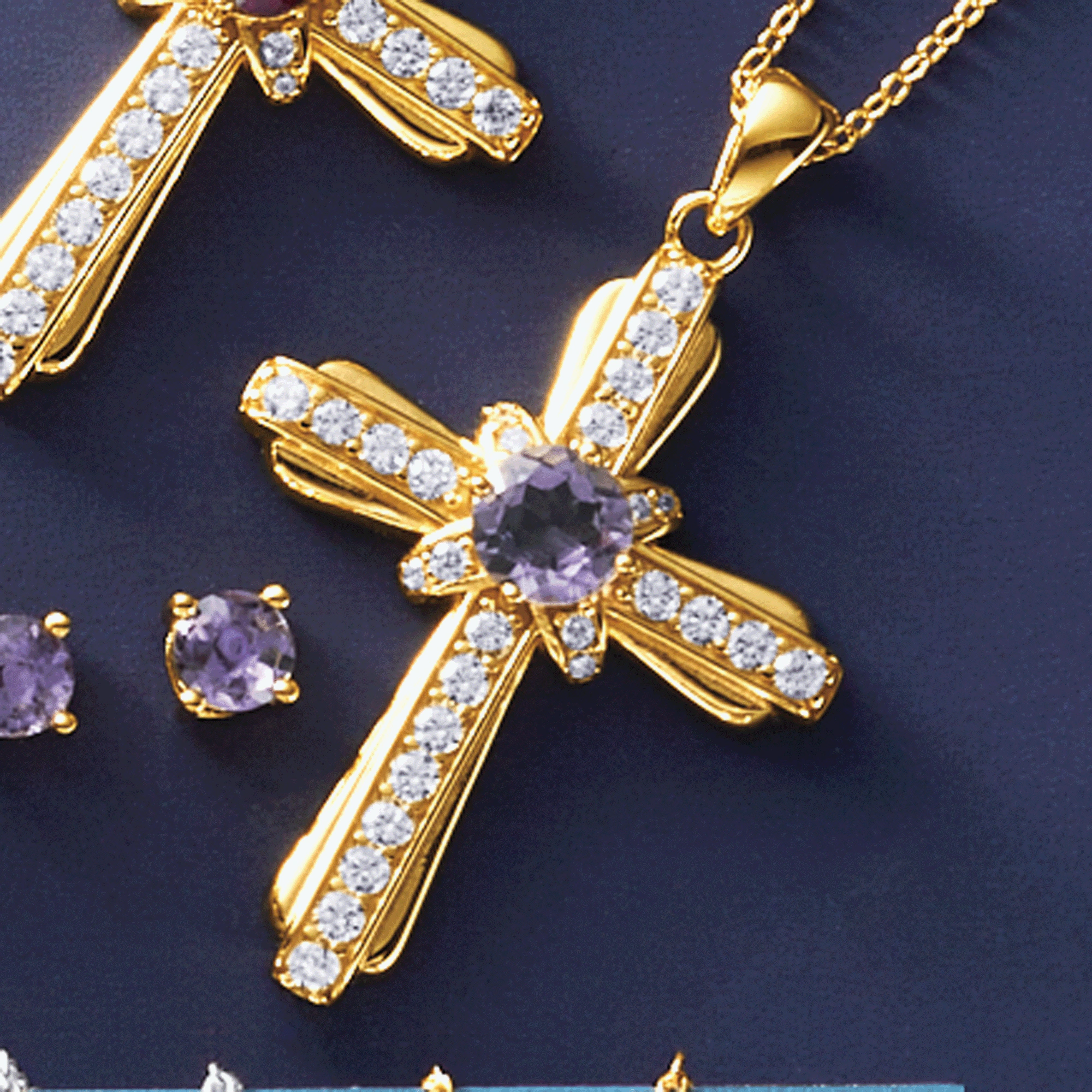 Birthstone/Cubic Zirconia Cross Pendant & Earring Set 1 Birthstone/Cubic Zirconia Cross Pendant & Earring Set