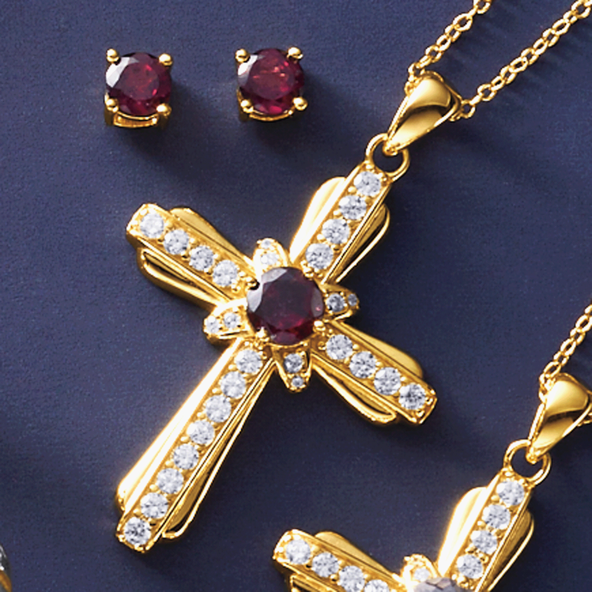 Birthstone/Cubic Zirconia Cross Pendant & Earring Set 2 Birthstone/Cubic Zirconia Cross Pendant & Earring Set