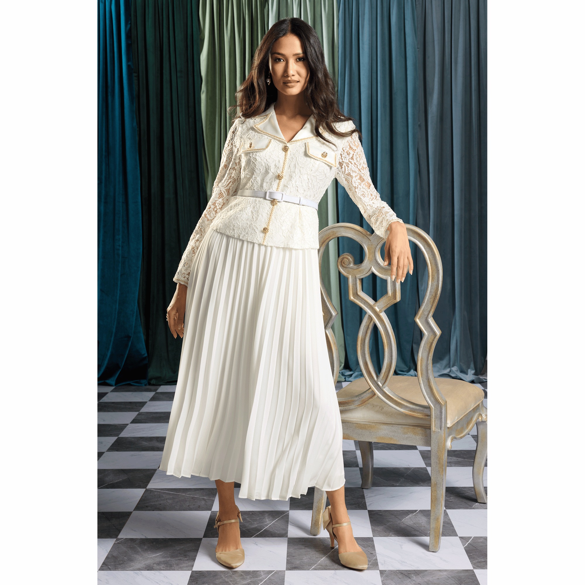 Kassidy Lace and Pleated Fit-and-Flare Dress