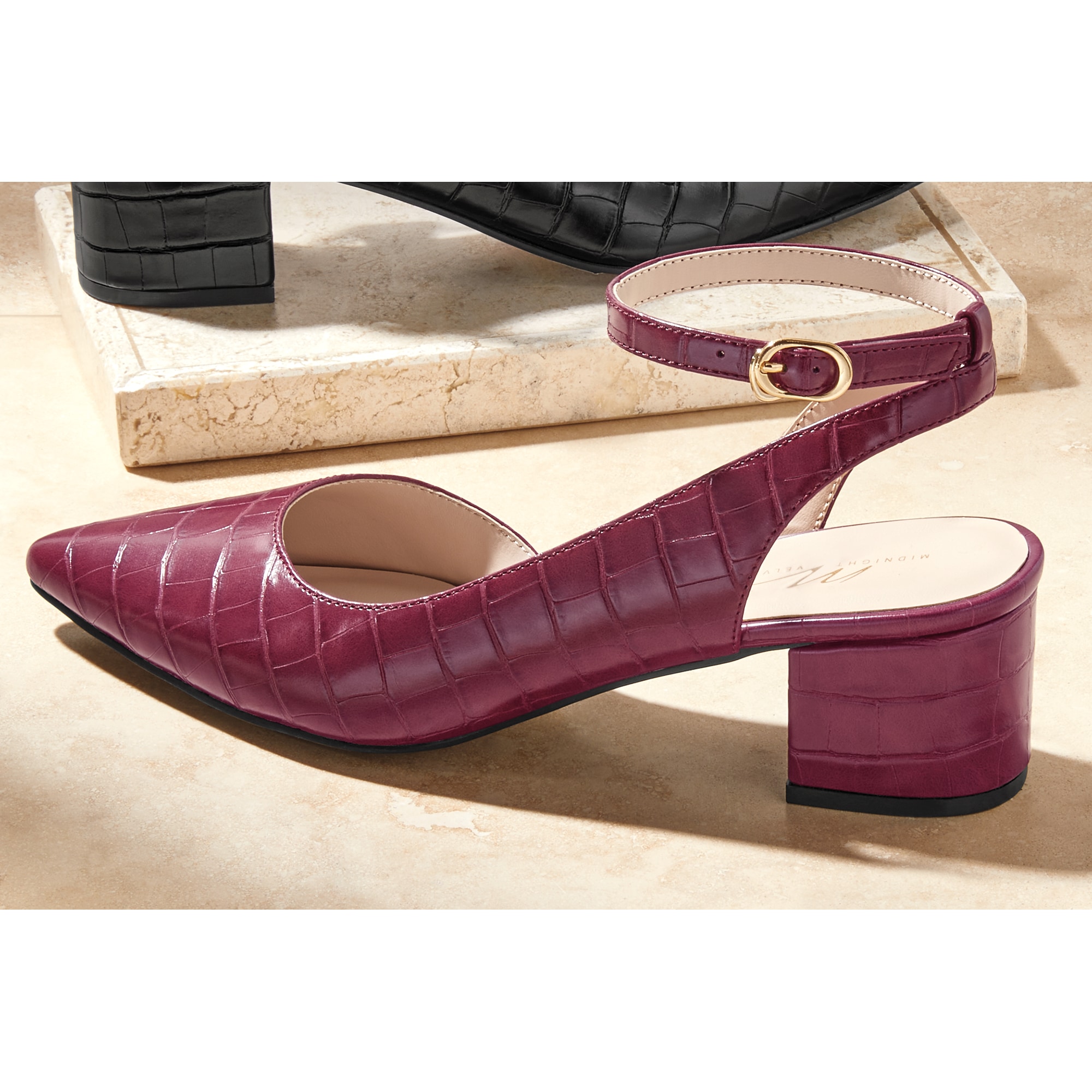 Midnight Velvet Women's Faux Leather Croco Pump with Ankle Strap 3 Midnight Velvet Women's Faux Leather Croco Pump with Ankle Strap