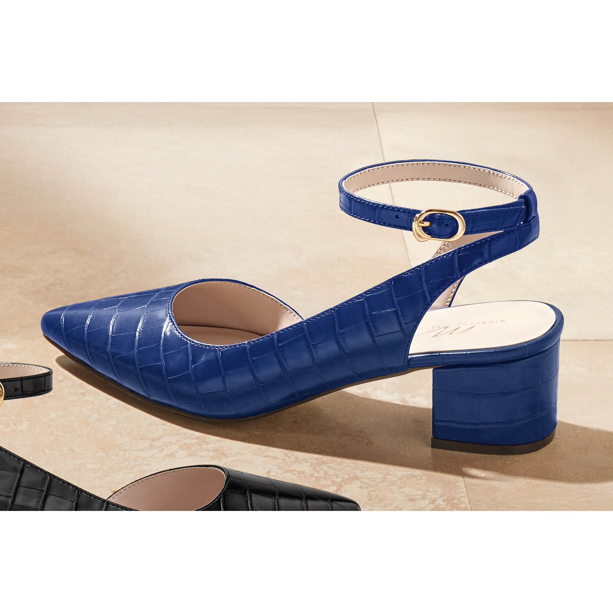 Midnight Velvet Women's Faux Leather Croco Pump with Ankle Strap 4 Midnight Velvet Women's Faux Leather Croco Pump with Ankle Strap