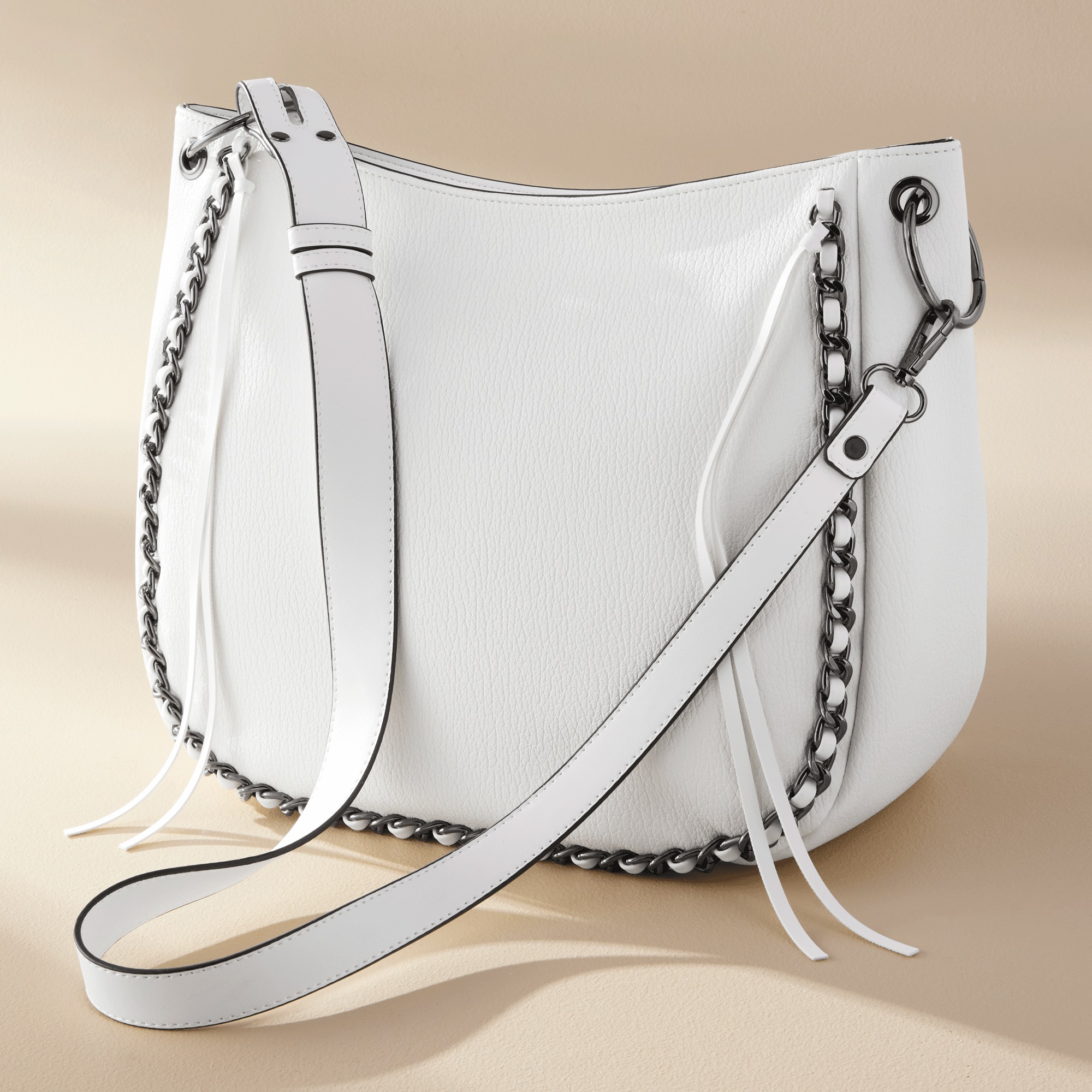 Justine Faux-Leather Hobo Bag – Shoulder Purse with Chain Tassel Detail for Women